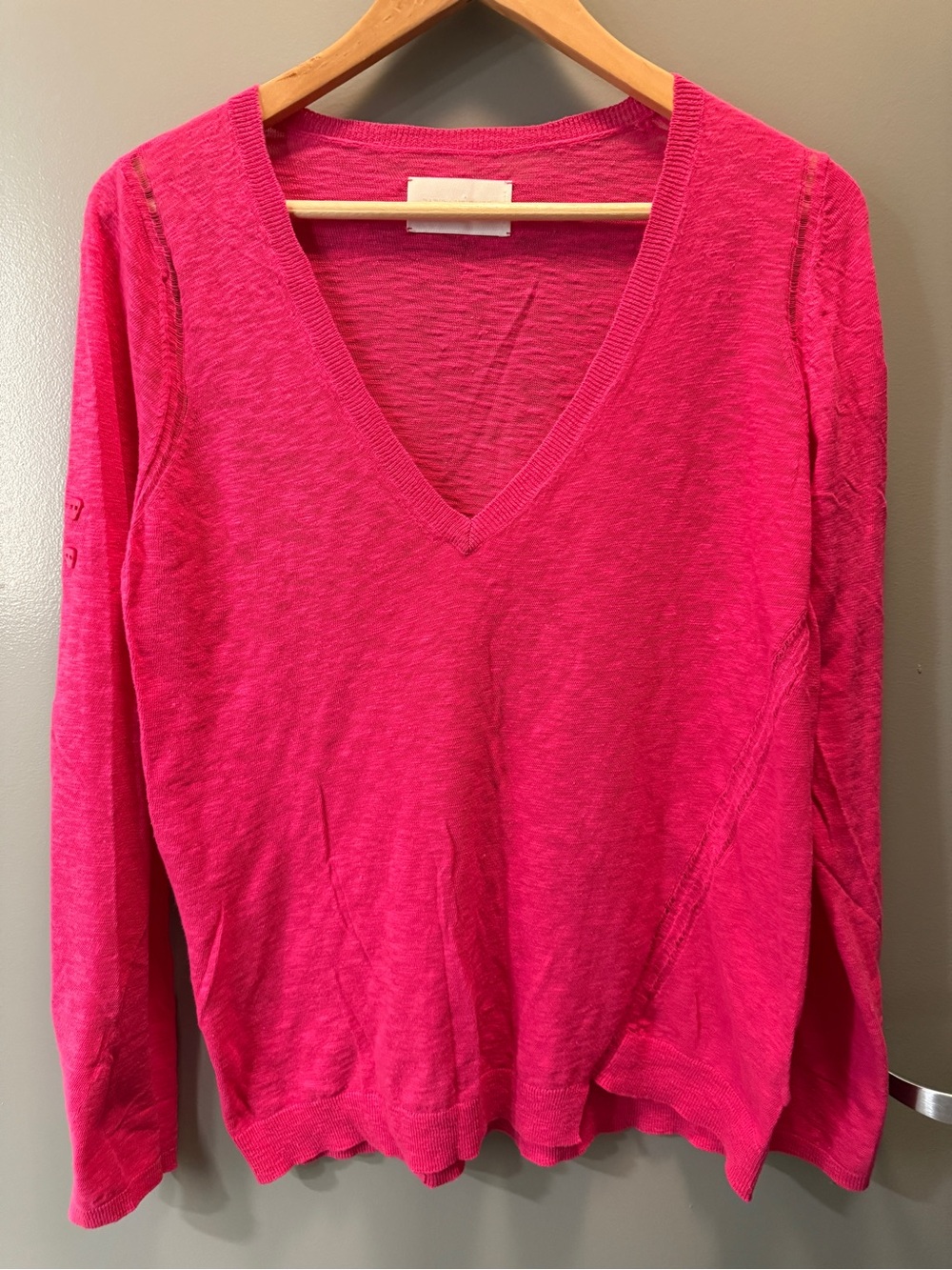 Zadig & Voltaire Pink Cotton V-Neck Lightweight Knit Sweater L Barbiecore